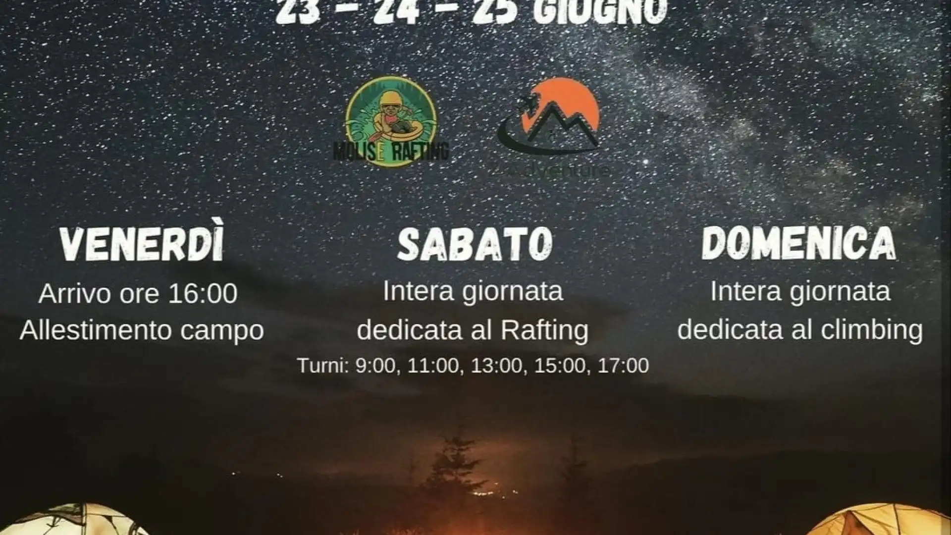 Il 23, 24 e 25 giugno torna Molise’ Experience. Una tre giorni da trascorrere nell’Alta Valle del Volturno tra rafting, climbing,  free camping e musica.